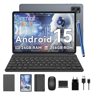 TABWEE Android 15 Tablet con Tastiera - 24 GB RAM+ 256GB ROM(2 TB TF), Octa-Core, 10 Pollici, 5000 mAh, 8MP+5MP, Gemini AI, Widevine L1, 5G WIFI, GPS, Face ID, 3.5mm Jack Port (2 Anni Garanzia)