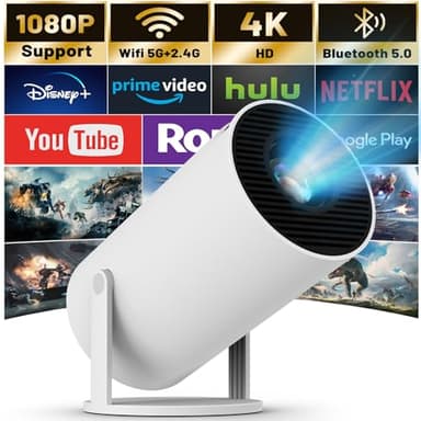 Mini Proiettore 4K Supporta, Proiettore Portatile WiFi 6 BT 5.0, 180°Rotabile Proiettore, Full HD Supporta Correzione Trapezoidale, per Telefono/PC/TV Box