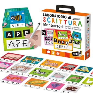 HEADU - Laboratorio di Scrittura Montessori - Leggo e Scrivo con 3 Metodi Divertenti | Giochi Educativi 3 4 5 6 Anni, Gioco Montessori per Imparare a Leggere e Scrivere, Regalo Bambina Regalo Bambino