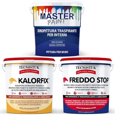 MASTERBRICO Pittura termoisolante per interni Kalorfix Freddo Stop Master Paint, Pittura Anticondensa Antimuffa Termica, Kit Antimuffa per Muro interni con pittura bianca (PARETI UMIDE E FREDDE)