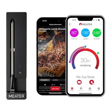 MEATER SE - Termometro per carne wireless con Bluetooth, misura temperatura interna e ambientale, perfetto per forno, grill, cucina, barbecue, girarrosto, dotato di caricatore nero