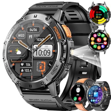 BKOHJAJI Orologio Smartwatch Uomo 630mAH Batteria,1.43 AMOLED Smartwatch Uomo Con Torcia LED/Contapassi/123+ Sport/Impermeabile 5ATM/Sonno Cardiofrequenzimetro Smart Watch SpO2 per Android iOS