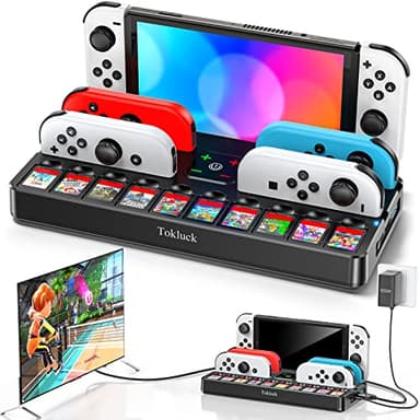 Tokluck Switch TV Dock con Caricatore per Joycon, Dock per Nintendo Switch/OLED, Base di Ricarica per Joycon Switch con 4K HDMI, Porta USB 3.0 e Organizer per 10 Gioco Switch