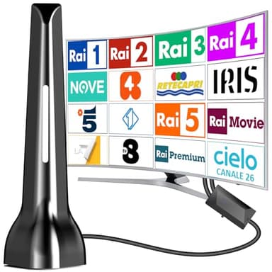 2025 Antenna TV Interna,Antenna TV Interna Amplificata Potente Ricezione 360° fino a 450 km con Base Magnetica,Supporto HD/4K/1080,DVB-T2/DVB-T2,installazione molto semplice