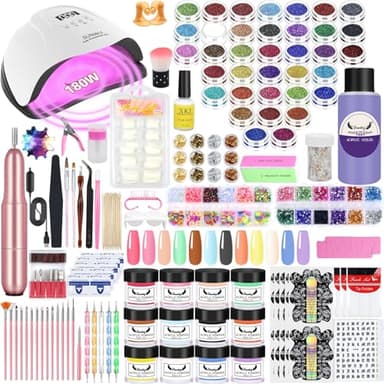 Milai Kit Unghie Gel Completo-180 W Lampada UV,Kit Ricostruzione Unghie Gel Completo con Fresa per Unghie,12 Colori Gel,Kit Semipermanente Unghie,Liquido Acrilico,22pcs Pennelli