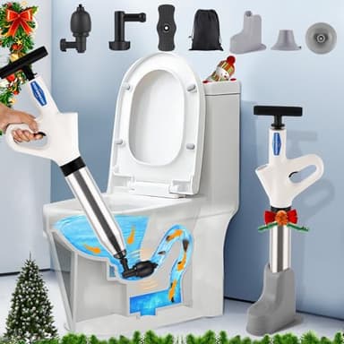 YUCHENGTECH Pompa Stura scarichi a Pressione Stantuffo per WC Sturalavandini a Pressione con un Supporto 4 in 1 Sturatubi Aria Compressa per Disintasare WC/Lavello/Vasca/Scarico a Pavimento