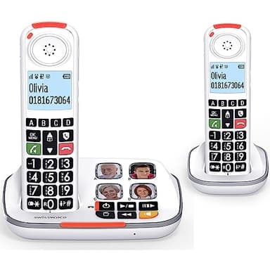 2 Telefoni Cordless Duo per Anziani Volume Amplificato Suoneria Forte Compatibile Apparecchi Acustici HAC Vivavoce Tasti Grandi Parlanti Call Blocker Black List Blocco Chiamate Segreteria Telefonica