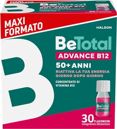Be-Total Advance B12 Integratore Alimentare Con Vitamina B12, per fornire un sostegno in caso di stanchezza fisica e mentale dopo i 50 anni, 30 Flaconcini
