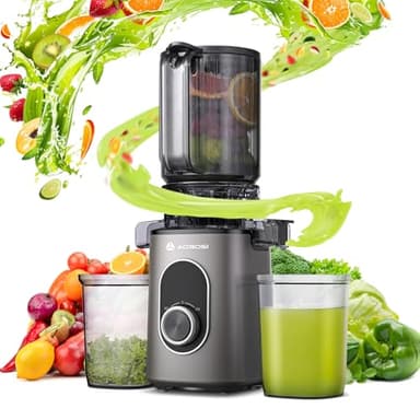 AAOBOSI Estrattore Frutta e Verdura, 110mm Estrattore Di Succo, Elevata Resa di Succo, con Funzione di Inversione, Facile da Pulire, Senza BPA, con Spazzola e 2 Tazze, Adatto per Frutta e Verdura