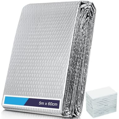 Foglio Riflettore Radiatore - Pannelli Riflettori Radiatore per Casa 5m x 60cm, 3mm Spessore Foglio Termoriflettente Isolante Termoriflettente con Cuscinetto Adesivo, Foglio Radiatore a Bolle