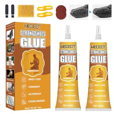 Meoeot Colla per Scarpe Forte, Adesivo per Riparazione Suola, Colla Scarpe Professionale, Trasparente, Adesivo Scarpa Adatto per Scarpe Da Ginnastica, Rubber Shoe, Calcio Pioggia, Pelle, 60ml*2
