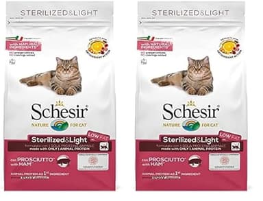 Schesir Sterilized & Light, Cibo Secco per Gatti Adulti Sterilizzati al Gusto Prosciutto, Crocchette - Sacco da 1,5 Kg (Confezione da 2)