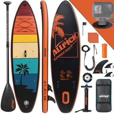 ALLPICK Sup Gonfiabile, Stand Up Paddle Board Gonfiabile, Con Supporto Universale per Fotocamera, Accessori Completi, Tavola da Sup Surf, Principianti e Avanzati, 200kg (Colore arancione)
