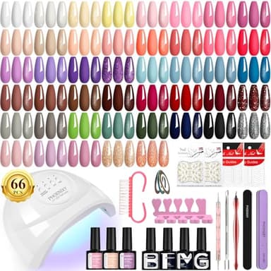 Phoenixy 50PCS Set Unghie Semipermanente con 48 W Lampada U V/LED 45 Colori Kit Smalto Semipermanente con 2 Base e 3 Top Coat Kit Unghie Gel Completo Regali di Festa