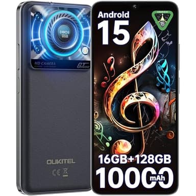 OUKITEL C60 Smartphone Android 15-10000mAh Telefono Cellulare 16GB RAM + 128GB(TF 1TB) Cellulari 4G,6.88" HD+ 90Hz,AL110 dB/Torcia 120 Lumen/13MP+8MP/Impronta digitale/Face ID/Dual SIM/OTG,Nero