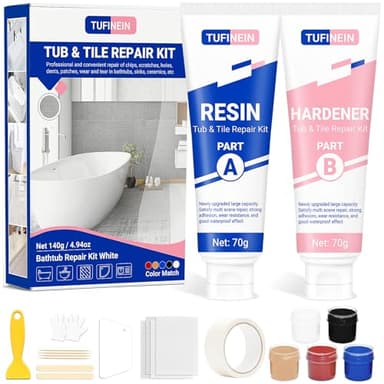 Kit Riparazione Vasca da Bagno 140g, TUFINEIN Lavandino Doccia Bacino Piastrella Foro, Crepa, Fessure Kit Riparazione Ceramica Smalto Porcellana