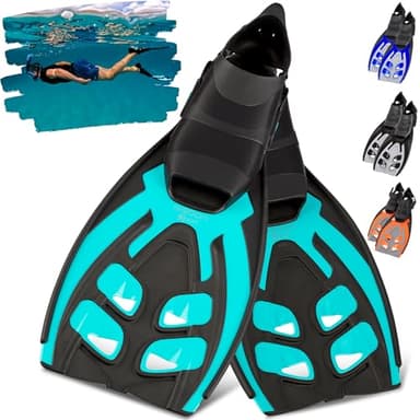 Khroom Pinne da snorkeling regolabili misura 36-47 con borsa | Migliore qualità Made in Italy | Pinne da immersione per snorkeling | Pinne da nuoto adulti e uomo (turchese, 36-41)