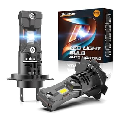 DeveChos Lampadine H7 LED 100W: 26000LM, Luce Bianca Fredda 6000K, Design Mini 1:1 per Auto e Moto, Sostituzione Alogena, Senza Adattatore, Confezione da 2