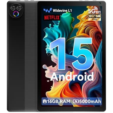 Laptok Tablet 10.1 pollici Android 15, 16GB RAM, 1332 * 800 HD丨5G WiFi丨BT5.4, Tab PC con Doppia Fotocamera, Android Tablet con Doppio Altoparlante, Batteria 5000mAh, GMS Widevine L1 (Nero)