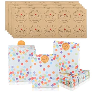 60 Pz Sacchettini Compleanno Bambini,19 x 13 cm Bustine Regalini Fine Festa, Sacchetti di Carta per Feste, Sacchetto Regalo Compleanno per Natale Caramelle Bomboniere Matrimonio, con 60 Adesivi