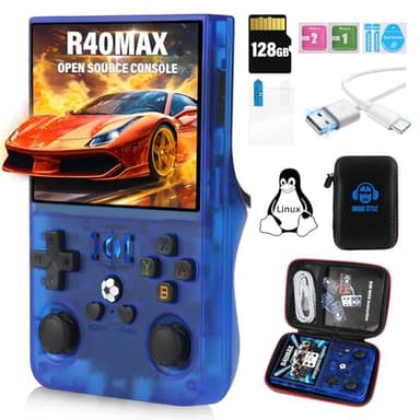 R40MAX Console Portatile, Schermo IPS Da 3,5 Pollici Sistema Linux Open Source Retro Console Portatile, 128G TF Card 2W+ Giochi 30+ Emulatori Batteria 4000mAh Emulatore Console