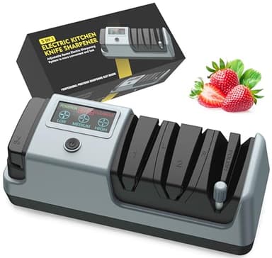 YOORLEAY Affilacoltelli elettrico 5 in 1, 3 velocità di rotazione, affilacoltelli elettrico regolabile, adatto per coltello a lama dritta, dentati, da tritare e forbici