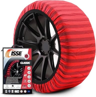 ISSE T-74 - Calze da Neve Omologate Italia EN 16662-1 – Catene da Neve Tessili Facili da Installare - Resistenti - Kit con 2 Calze da Neve e Guanti