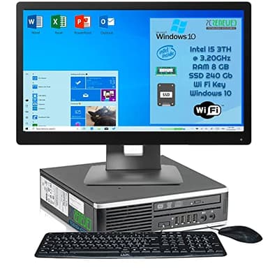 Pc Completo fisso con monitor ricondizionato pacchetto office 2019 incluso intel i5 |8 GB | SSD 256 | Windows 10 Key WI-FI (Ricondizionato)