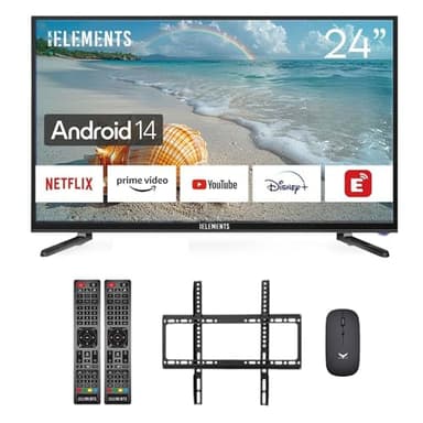 KB ELEMENTS Smart TV Full HD 24" con triplo sintonizzatore HD (DVB-C/-S2/-T2), App Store, Prime Video, Netflix, YouTube, DAZN, Disney+, Android 14