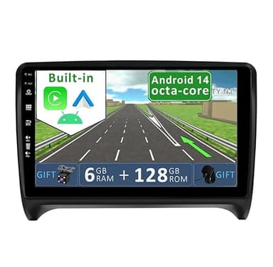 YUNTX [6GB+128GB] Autoradio 2 DIN Android 14 per Audi TT MK2 8J(2006-2012)-[Incorporato Carplay/Android Auto/DSP/GPS]-IPS 2.5D 9" Touch Screen-Camera+MIC-DAB/Mirror Link/Bluetooth 5.0/WiFi/USB/4G
