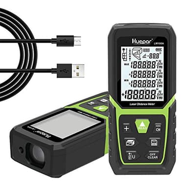 Metro Laser 100M, Huepar Misuratore Laser Professionale Telemetro Laser con 2 Bolle d'aria e Funzione Muto, Auto-Calibrazione e Misura Continua, Display LCD a 4 Righe Retroilluminato e Protezione IP54