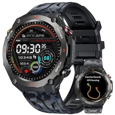 Orologio Smartwatch Uomo con GPS Sport: 1,45" Rotondo Orolog Intelligente con Chiamate Bluetooth Risposta Fitness Tracker 1ATM Impermeabile Monitoraggio Sonno 650mAH Batteria Compatibile iOS Android