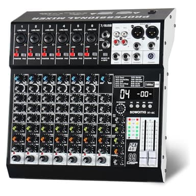 SOWOITIG Console mixer audio a 8 canali con 99 effetti DSP, mixer digitale DJ mixer mixer professionale con USB, Bluetooth, alimentazione phantom da 48 V