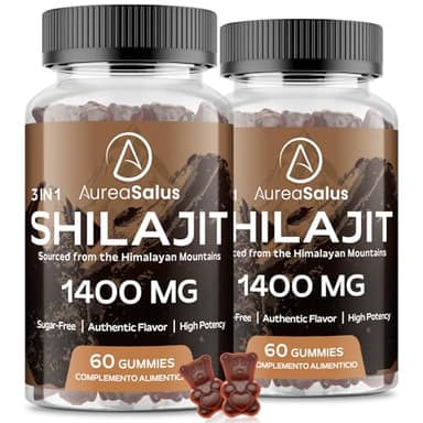 Gommose di Shilajit 1.400 mg (20:1) con Ashwagandha e Chaga, 5% acido fulvico, vegane, senza zucchero né additivi, 120 pezzi per uomini e donne, alta potenza quotidiana