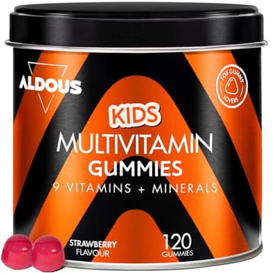 Multivitaminico per Bambini - 120 Caramelle Gommose Gusto Fragola - 12 Vitamine e Minerali - Multivitaminico Completo - Integratore Difese Immunitarie - Energia, Crescita e Vitalità - ALDOUS