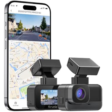 Krunia 2K Wi-Fi Mini Dash Cam Auto, Telecamera con App, Compatibile con CPL e GPS Esterni, Supporti Magnetici, Visione Notturna WDR, Sorveglianza Parcheggio 24h, Supercondensatore, Angolo 170°