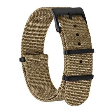 BISONSTRAP Cinturino per Orologi in Nylon da Uomo, Cinturino Militari in un Unico Pezzo, 20mm, Khaki Marrone (Fibbia Nera)