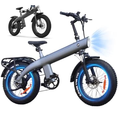 HX Bici Elettrica Pieghevole da 48V 20Ah Batteria Rimovibile,20"×4.0" Fat Tire 7 Velocità Bicicletta Elettrica＆Telaio posteriore,Autonomia di 60-120 km E-bike da per Ogni Terreno,MTB,Spiaggia