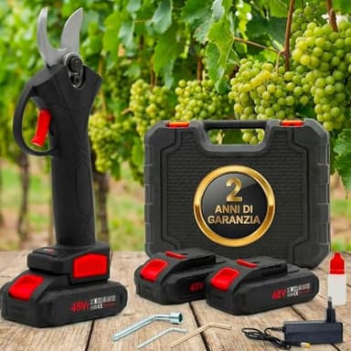 081 Store - Forbici Potatura Elettriche a 2 Batteria – 2 ANNI DI GARANZIA – Cesoie Professionali 48V con Valigetta, Taglio Rami fino a 25mm, Lame in Acciaio, Forbici da Giardinaggio