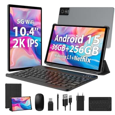 WOREGOO 10.4 Pollici Tablet Android 15, 5G WiFi, Tablet in Offerta 36GB RAM+256GB ROM(TF 1TB), 2000x1200 FHD, Octa-Core, Widevine L1/8000mAh/8MP+13MP/BT5.0/GPS/GMS, con Tastiera e Mouse, Grigio