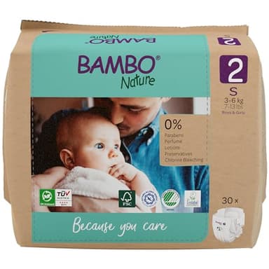 Bambo Nature pannolini per bambini taglia 2 (3-6 kg) 30 pannolini Premium con protezione dalle perdite migliorata | Massimo comfort e libertà per i neonati | Dermatologicamente testati