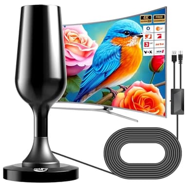 DGUPSP Antenne TV Interna Digitale Terrestre 2025，Antenna Televisore Esterno Portatile con Amplificata Potente,Supporta 4K, 1080p, VHF, UHF, DVB-T/DVB-T2 - Nero
