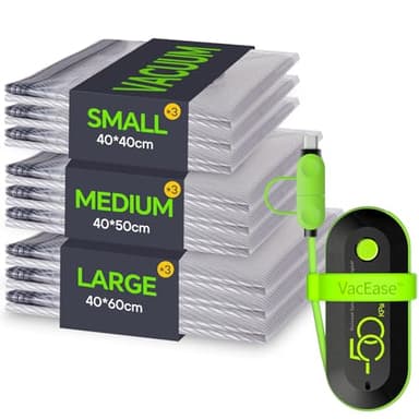 Vacbird Sacchetti Sottovuoto Vestiti Viaggio con Pompa USB, Set di 9 Buste Sottovuoto Vestiti Riutilizzabili, Durata Sacchetti Sottovuoto da Viaggio - Essenziali per Viaggio Salvaspazio