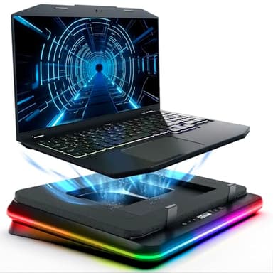 KLIM Turbofrost Base Raffreddamento PC Portatile - 4 Turbo Ventole fino 4x4000 RPM, Ventola PC Portatile USB-C/DC, RGB, 4 porte USB, Schiuma Sigillata, Raffreddamento Rapido - Fino a 17 - Nero