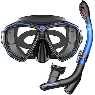 Dorlle Set per Maschera Snorkeling, Maschera Subacquea Adulti Anti-Perdita, Anti-Appannamento,Snorkel Set in Vetro Temperato,con Boccaglio a 3 Canali Dry per, Unisex Adulto