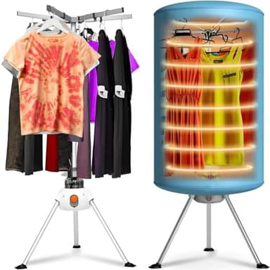 Bakaji Asciugabiancheria Elettrico a Pallone Asciugatrice Stendino Asciuga Biancheria ad Aria Calda Potenza 1000 W con Timer 180 min e Doppia Ventilazione Dimensione 150 x 65 cm