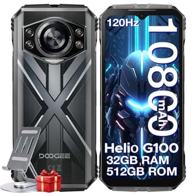 DOOGEE S cyber Pro Rugged Smartphone, 32(12+20)GB+512GB Helio G100, 10800mAh/33W 6,6" FHD+ 120Hz Smartphone Rugged, 50MP+32MP Telefono Indistruttibile, Android 14, IP68/IP69K/Dual SIM/NFC/OTG, Argento