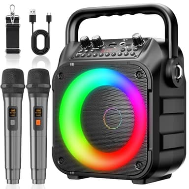 Ankuka Karaoke con Microfono Karaoke Professionale Completo Karaoke per Adulti con 2 Microfoni Wireless Cassa Bluetooth Potatile con PA Sistema, Supporta Bluetooth/TF/USB/AUX/FM/TWS(Nero)