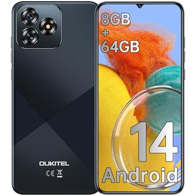 OUKITEL C53 Smartphone 2025, 6.6" HD+Telefono Cellulare, 8GB+64GB/1TB Android 14, 4300mAh, 13MP+5MP, 4G Dual SIM/Nano+Nano+TF/GPS/OTG/Tipo-C, Nero