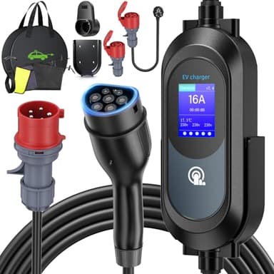 Zyncove Cavo Ricarica Auto Elettrica Tipo 2: Wallbox 11kW [6-16A, 6m, IP67, Trifase] con Connettore CEE, Corrente Regolabile Manualmente, Protezione IP67, Compatibile con Model Y, 500e e altri EV/PHEV